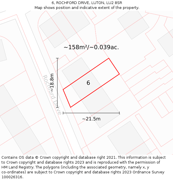 6, ROCHFORD DRIVE, LUTON, LU2 8SR: Plot and title map