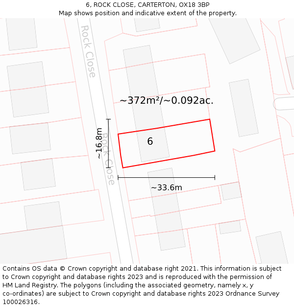 6, ROCK CLOSE, CARTERTON, OX18 3BP: Plot and title map