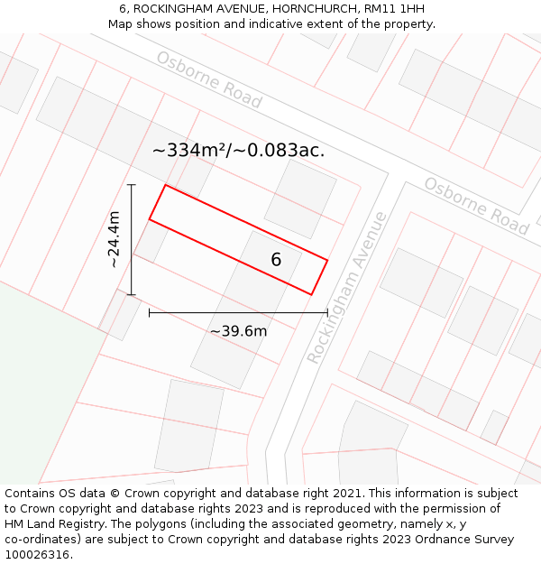 6, ROCKINGHAM AVENUE, HORNCHURCH, RM11 1HH: Plot and title map