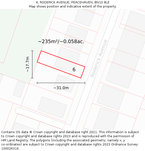 6, RODERICK AVENUE, PEACEHAVEN, BN10 8LE: Plot and title map