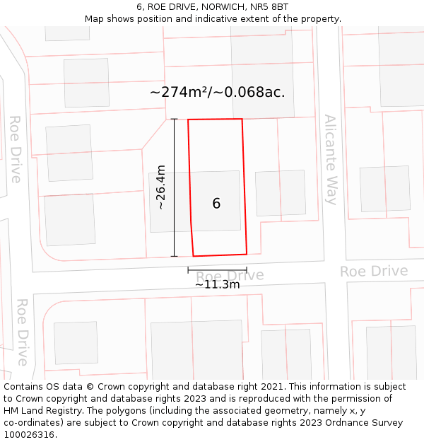 6, ROE DRIVE, NORWICH, NR5 8BT: Plot and title map