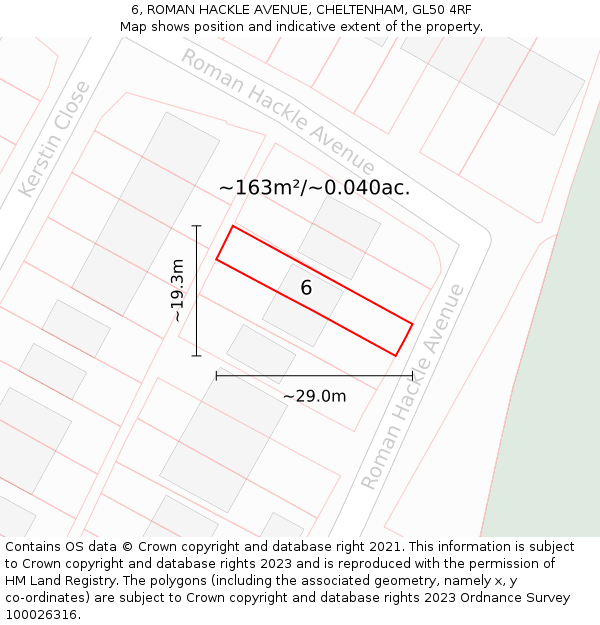 6, ROMAN HACKLE AVENUE, CHELTENHAM, GL50 4RF: Plot and title map