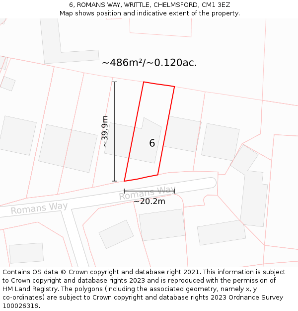 6, ROMANS WAY, WRITTLE, CHELMSFORD, CM1 3EZ: Plot and title map