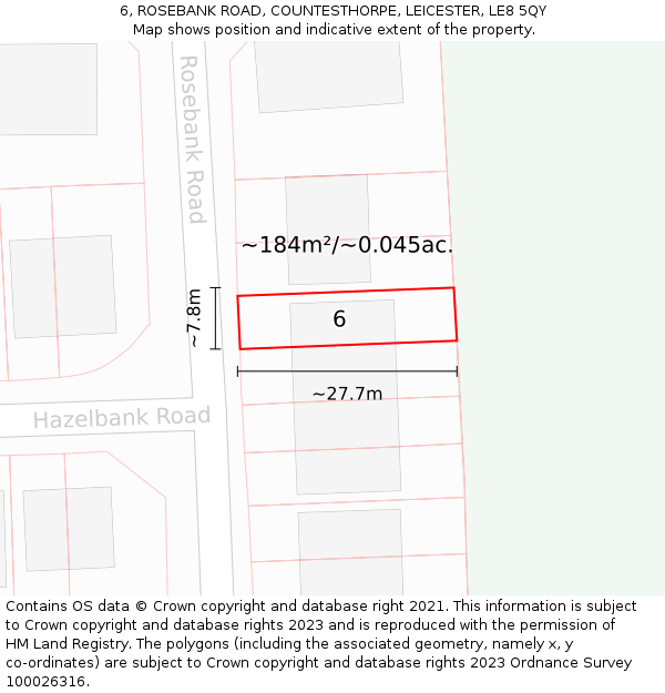 6, ROSEBANK ROAD, COUNTESTHORPE, LEICESTER, LE8 5QY: Plot and title map