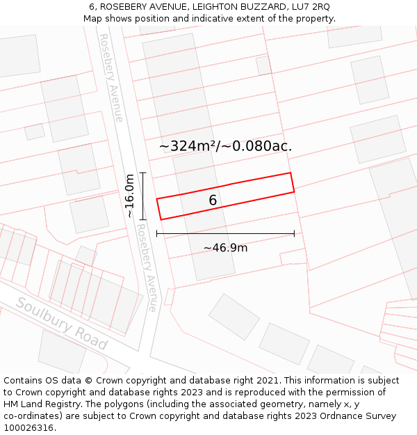 6, ROSEBERY AVENUE, LEIGHTON BUZZARD, LU7 2RQ: Plot and title map