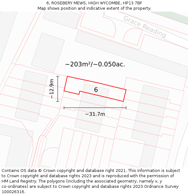 6, ROSEBERY MEWS, HIGH WYCOMBE, HP13 7BF: Plot and title map