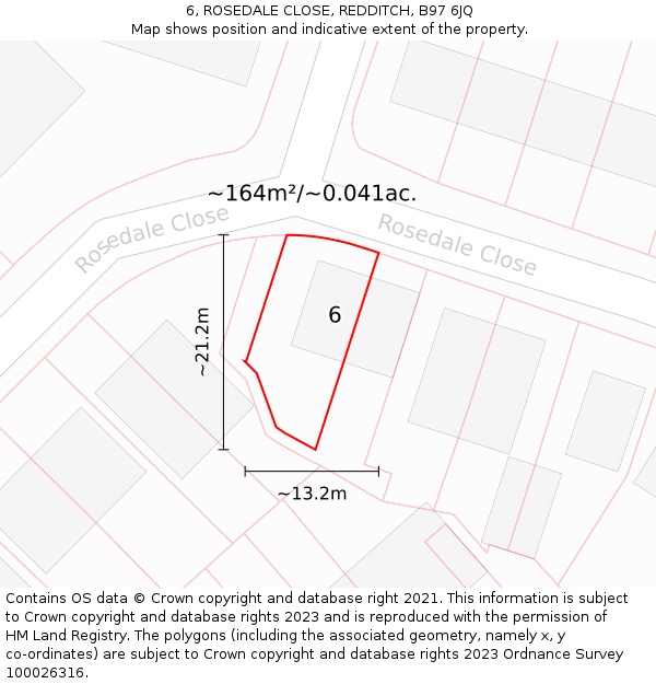 6, ROSEDALE CLOSE, REDDITCH, B97 6JQ: Plot and title map