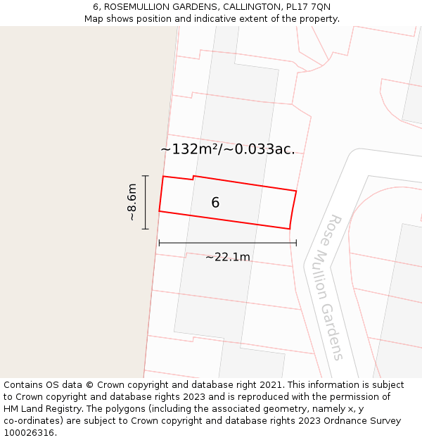 6, ROSEMULLION GARDENS, CALLINGTON, PL17 7QN: Plot and title map