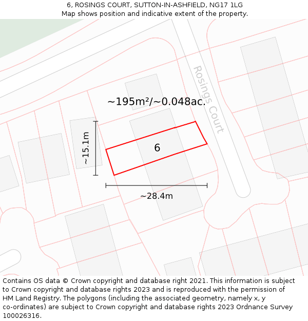 6, ROSINGS COURT, SUTTON-IN-ASHFIELD, NG17 1LG: Plot and title map