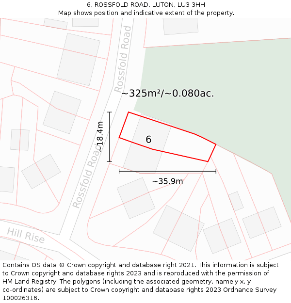 6, ROSSFOLD ROAD, LUTON, LU3 3HH: Plot and title map