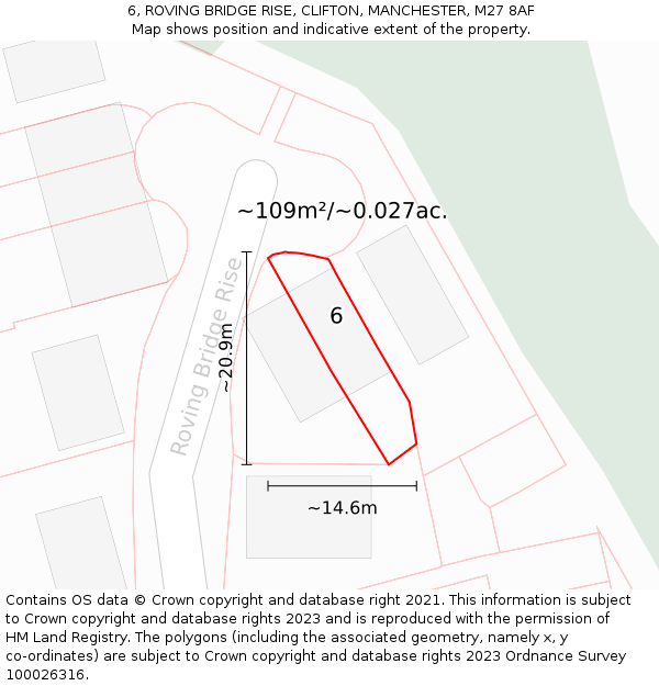 6, ROVING BRIDGE RISE, CLIFTON, MANCHESTER, M27 8AF: Plot and title map