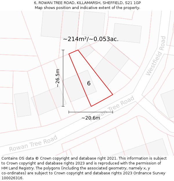 6, ROWAN TREE ROAD, KILLAMARSH, SHEFFIELD, S21 1GP: Plot and title map