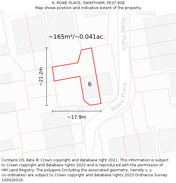 6, ROWE PLACE, SWAFFHAM, PE37 8GE: Plot and title map