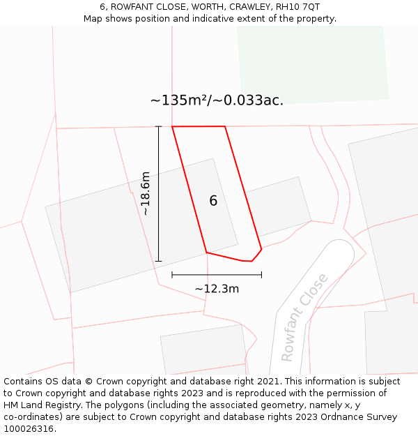 6, ROWFANT CLOSE, WORTH, CRAWLEY, RH10 7QT: Plot and title map