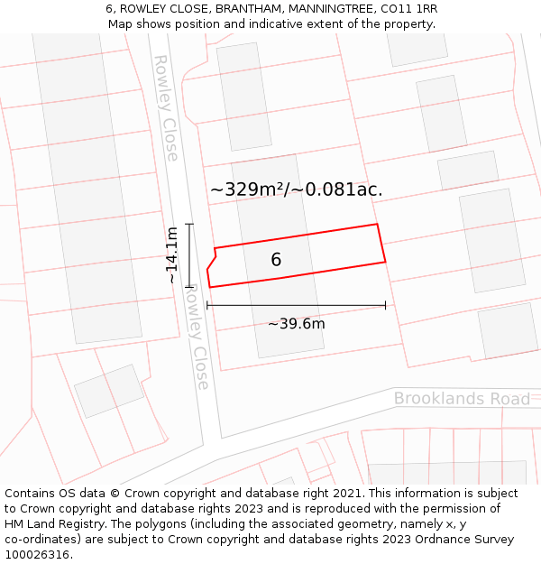 6, ROWLEY CLOSE, BRANTHAM, MANNINGTREE, CO11 1RR: Plot and title map