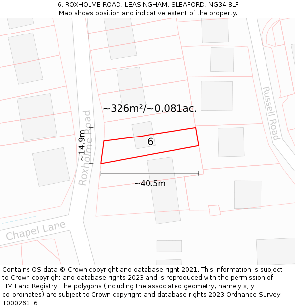 6, ROXHOLME ROAD, LEASINGHAM, SLEAFORD, NG34 8LF: Plot and title map