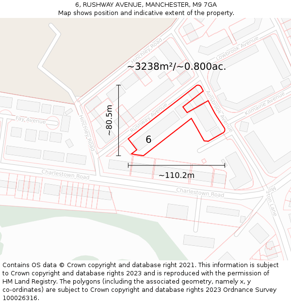 6, RUSHWAY AVENUE, MANCHESTER, M9 7GA: Plot and title map