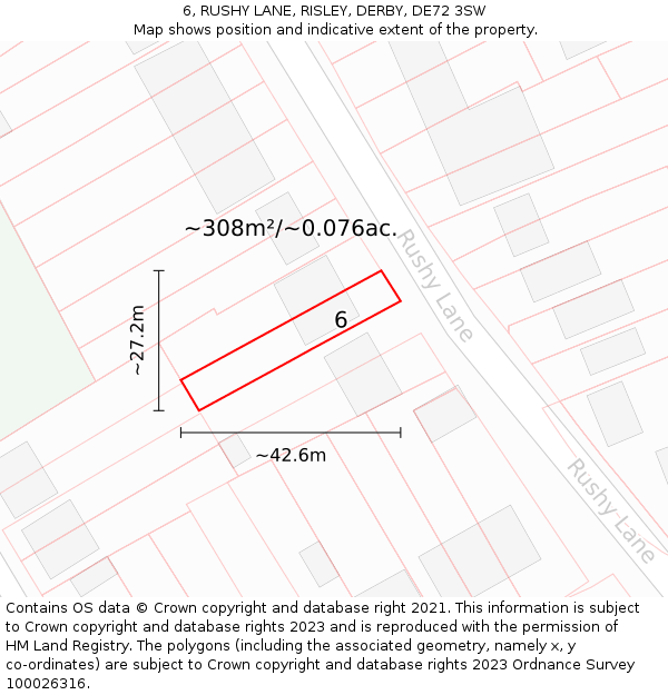 6, RUSHY LANE, RISLEY, DERBY, DE72 3SW: Plot and title map