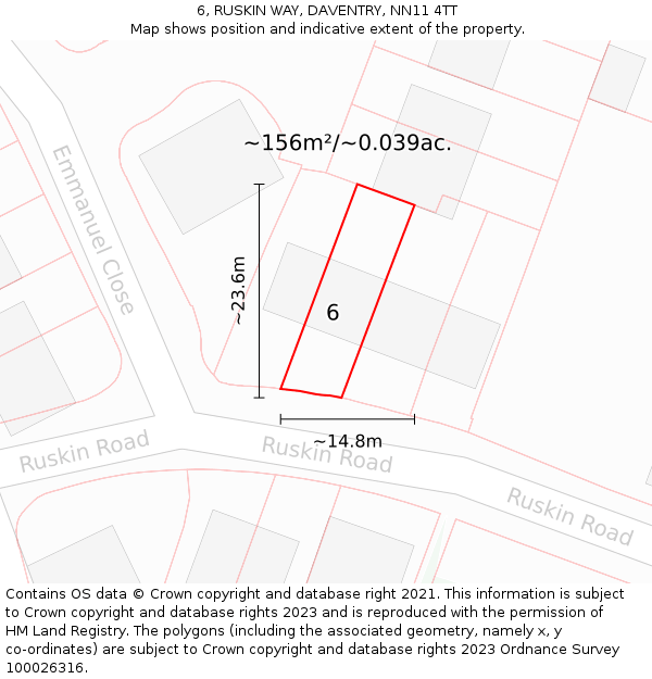 6, RUSKIN WAY, DAVENTRY, NN11 4TT: Plot and title map