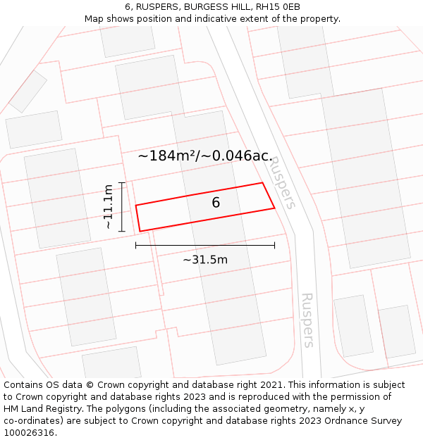 6, RUSPERS, BURGESS HILL, RH15 0EB: Plot and title map