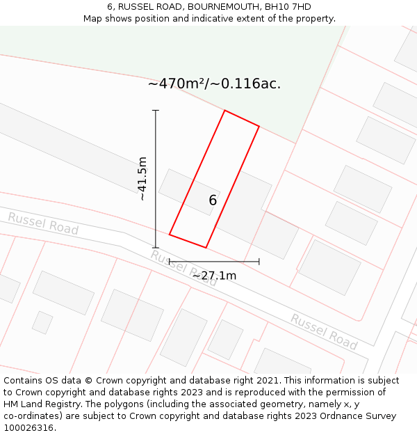 6, RUSSEL ROAD, BOURNEMOUTH, BH10 7HD: Plot and title map