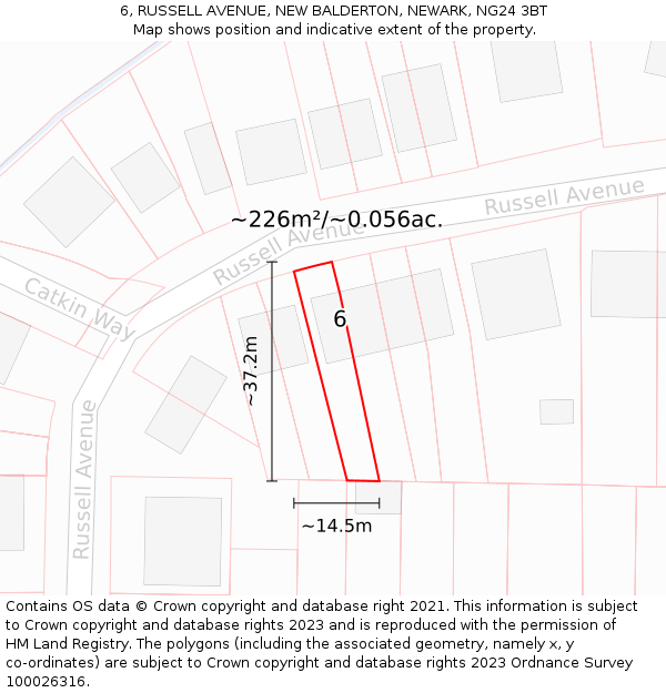 6, RUSSELL AVENUE, NEW BALDERTON, NEWARK, NG24 3BT: Plot and title map