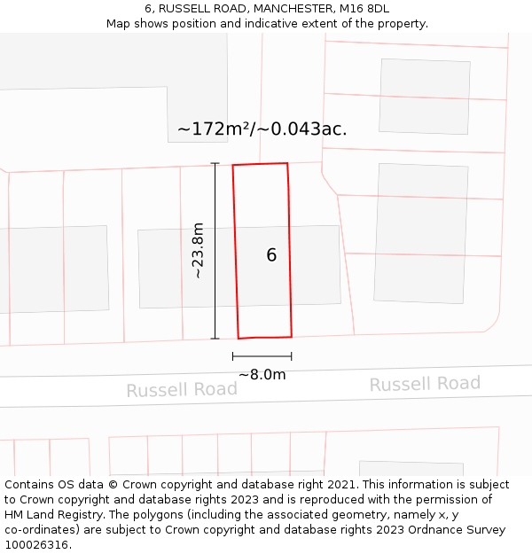 6, RUSSELL ROAD, MANCHESTER, M16 8DL: Plot and title map