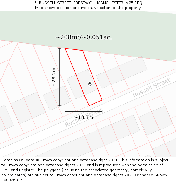 6, RUSSELL STREET, PRESTWICH, MANCHESTER, M25 1EQ: Plot and title map