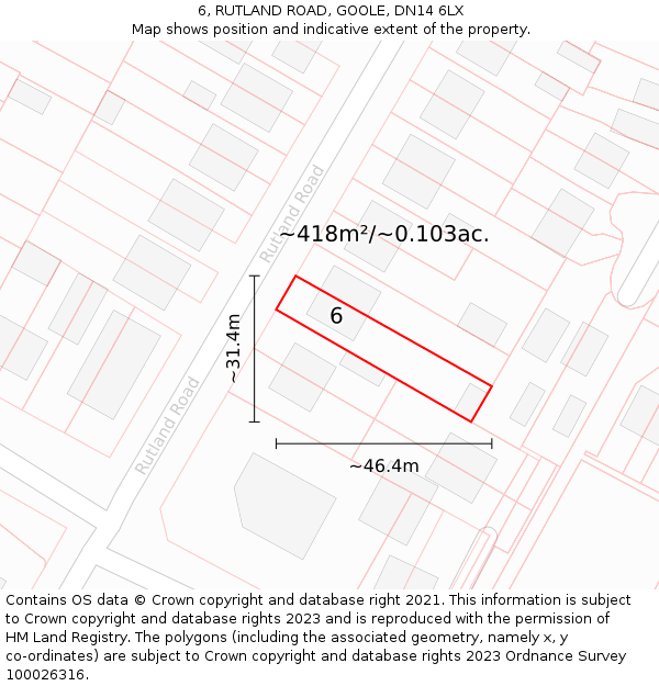 6, RUTLAND ROAD, GOOLE, DN14 6LX: Plot and title map