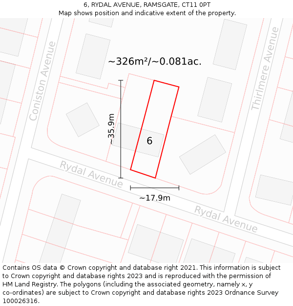 6, RYDAL AVENUE, RAMSGATE, CT11 0PT: Plot and title map