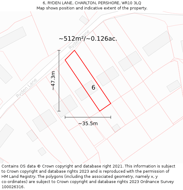 6, RYDEN LANE, CHARLTON, PERSHORE, WR10 3LQ: Plot and title map