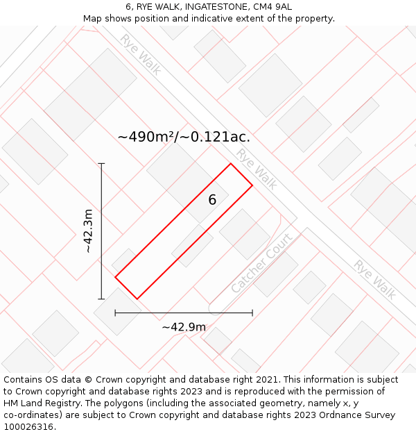 6, RYE WALK, INGATESTONE, CM4 9AL: Plot and title map