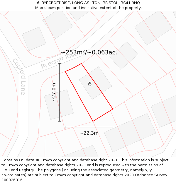 6, RYECROFT RISE, LONG ASHTON, BRISTOL, BS41 9NQ: Plot and title map