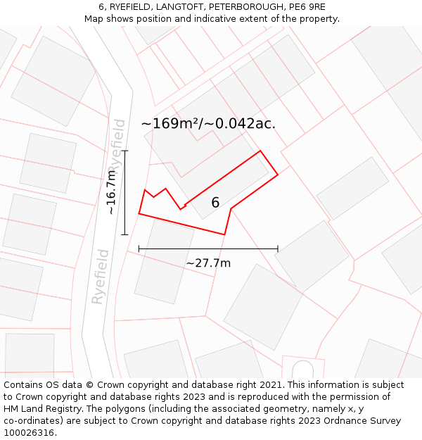 6, RYEFIELD, LANGTOFT, PETERBOROUGH, PE6 9RE: Plot and title map