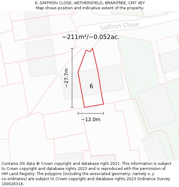 6, SAFFRON CLOSE, WETHERSFIELD, BRAINTREE, CM7 4EY: Plot and title map