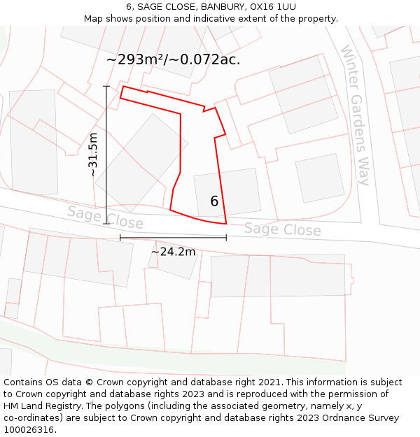 6, SAGE CLOSE, BANBURY, OX16 1UU: Plot and title map