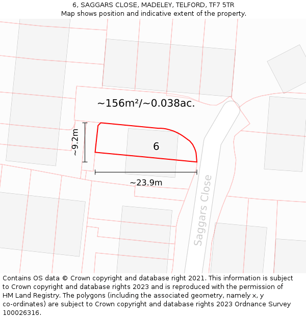 6, SAGGARS CLOSE, MADELEY, TELFORD, TF7 5TR: Plot and title map