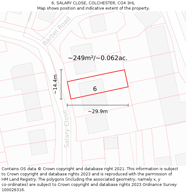 6, SALARY CLOSE, COLCHESTER, CO4 3HL: Plot and title map