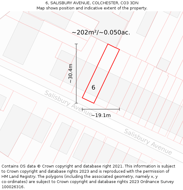 6, SALISBURY AVENUE, COLCHESTER, CO3 3DN: Plot and title map