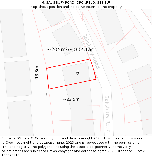 6, SALISBURY ROAD, DRONFIELD, S18 1UF: Plot and title map