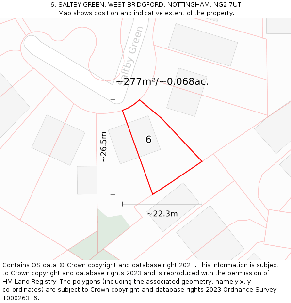 6, SALTBY GREEN, WEST BRIDGFORD, NOTTINGHAM, NG2 7UT: Plot and title map