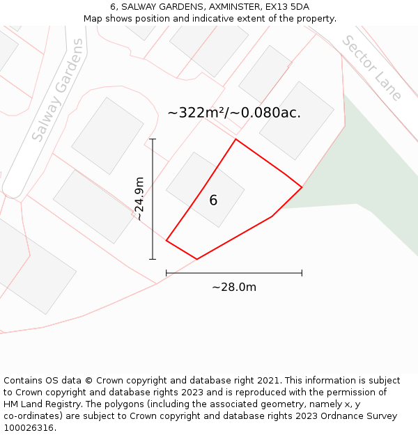 6, SALWAY GARDENS, AXMINSTER, EX13 5DA: Plot and title map