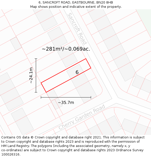 6, SANCROFT ROAD, EASTBOURNE, BN20 8HB: Plot and title map