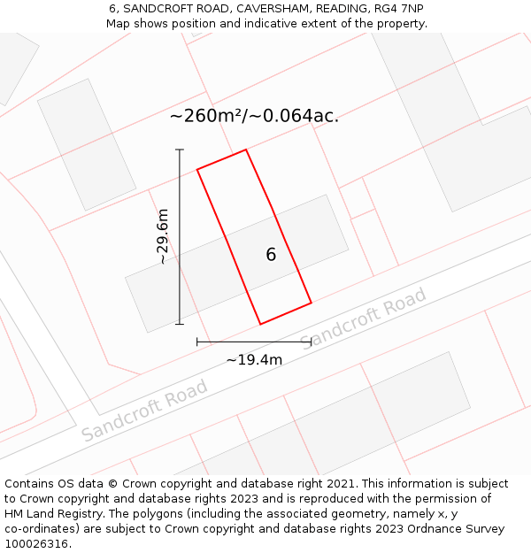 6, SANDCROFT ROAD, CAVERSHAM, READING, RG4 7NP: Plot and title map