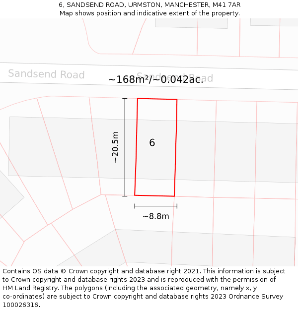 6, SANDSEND ROAD, URMSTON, MANCHESTER, M41 7AR: Plot and title map