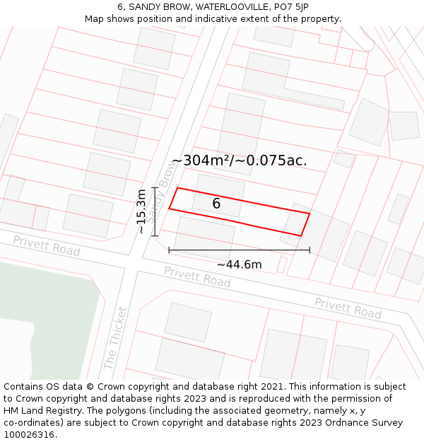 6, SANDY BROW, WATERLOOVILLE, PO7 5JP: Plot and title map