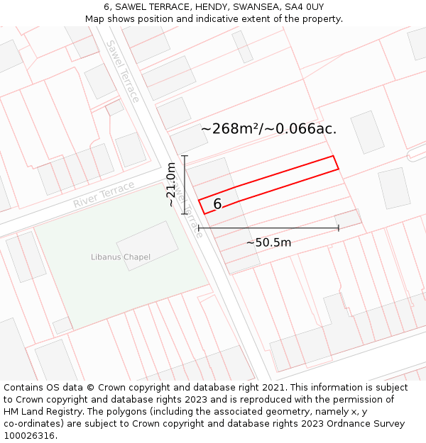 6, SAWEL TERRACE, HENDY, SWANSEA, SA4 0UY: Plot and title map