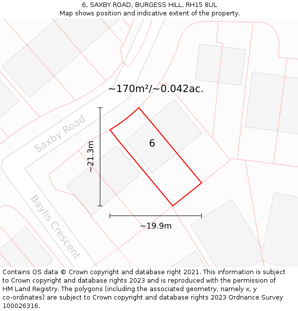 6, SAXBY ROAD, BURGESS HILL, RH15 8UL: Plot and title map