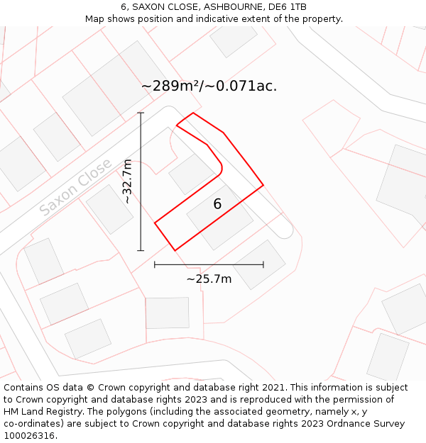 6, SAXON CLOSE, ASHBOURNE, DE6 1TB: Plot and title map