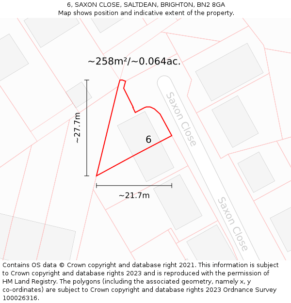 6, SAXON CLOSE, SALTDEAN, BRIGHTON, BN2 8GA: Plot and title map